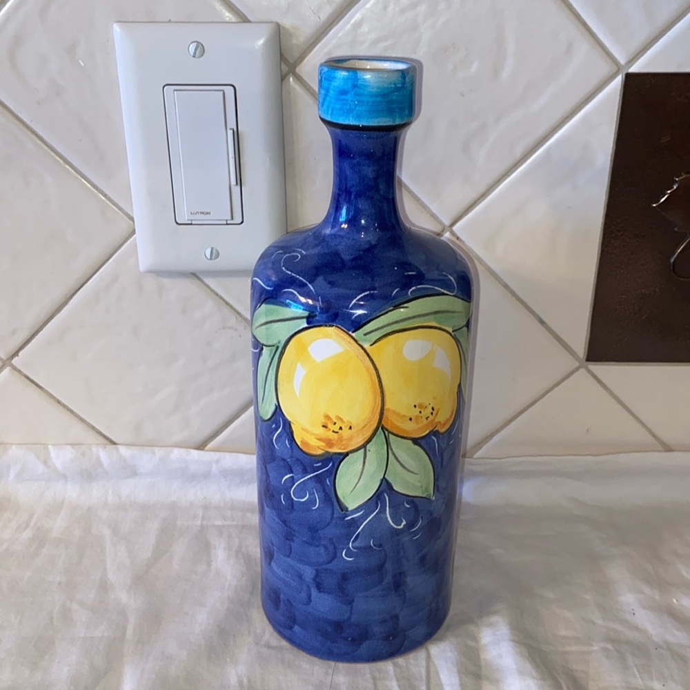 RARE Vintage Limoncello Ceramic Bottle Vietri Handmade Italy olive oil